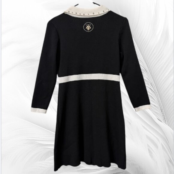Black Knit Dress with Embroidery & Pearl Collar – Preppy Style Size: S - Picture 2 of 13